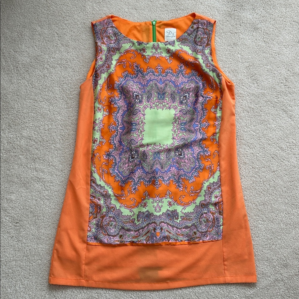 DY Design Orange & Paisley Shift Dress | Size L